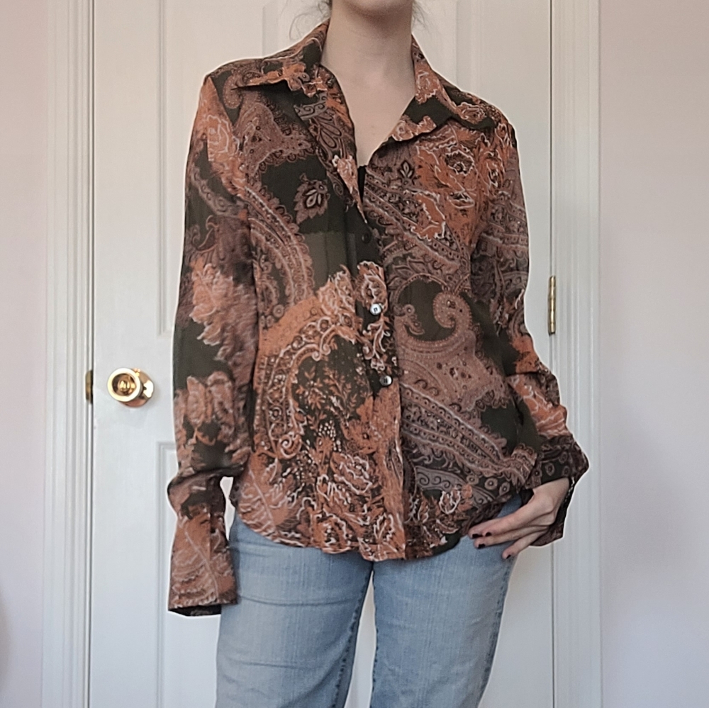 Sheer patterned button down